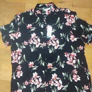 Cubavera Men's Tropical Floral Short Sleeve Button-up Shirt Jet Black XXL New